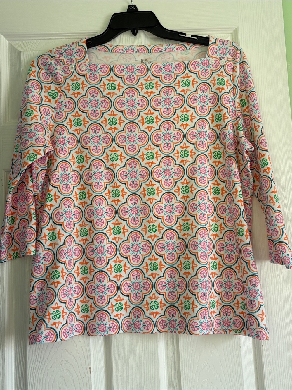 Kim Rogers Pink Orange Green Patterned Long Sleeve Top
